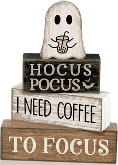 Lineshading 4 Pcs Pink Halloween Tiered Tray Decor, Wooden Ghost Signs